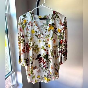 Zara Brown and Red Relaxed 3/4 Sleeve Blouse